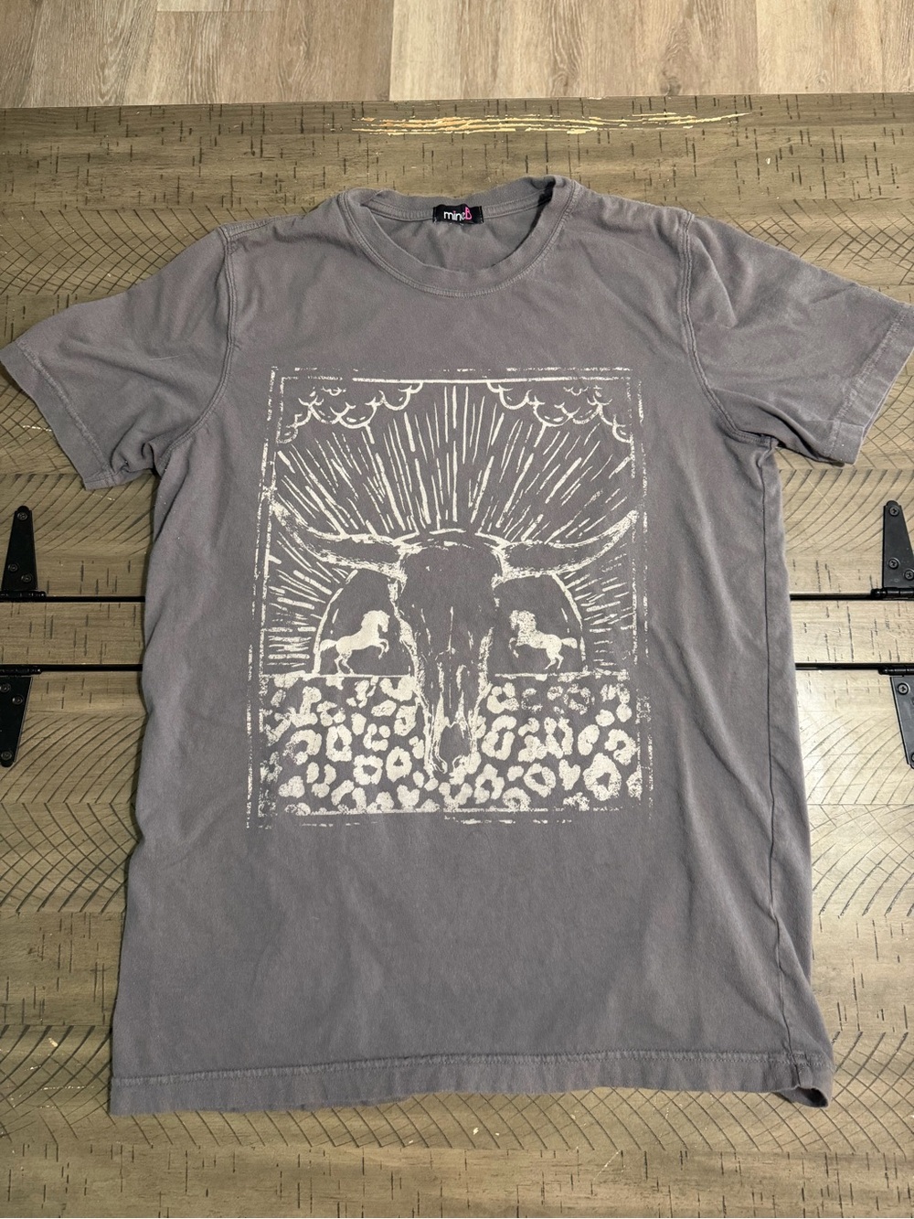 mine Gray Graphic Short Sleeve Tee with Bull Skull Print